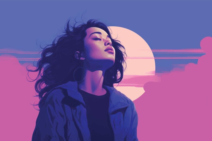 Vector dreamy surrealistic woman portrait