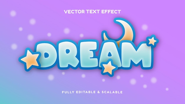 Dreamy text effect editable cute and adorable font display with star and crescent moon decoration