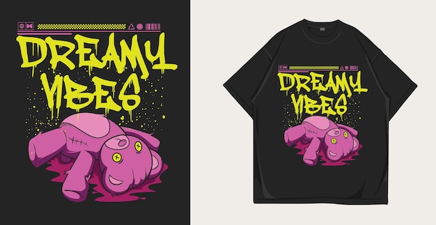 Vector dreamy vibes teddybeer streetwear grafisch t-shirtontwerp