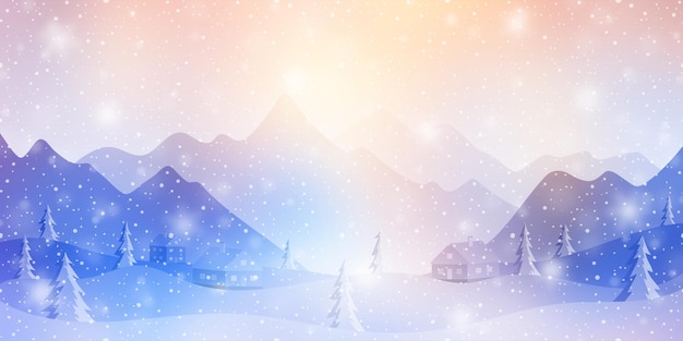 Vector dreamy winter landscape snowfall and bokeh effect bright holiday background