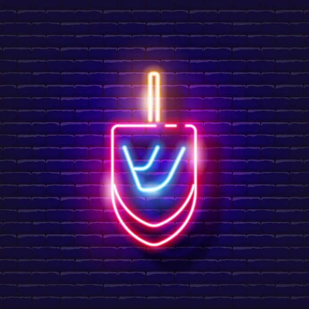 Dreidel neon sign Vector illustration for Rosh Hashanah Jewish holiday concept