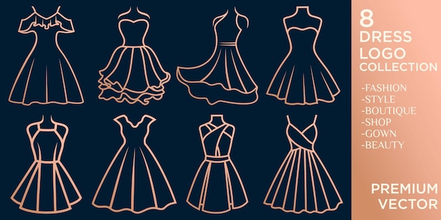 Dress boutique or fashion dress  vector icon set template part II