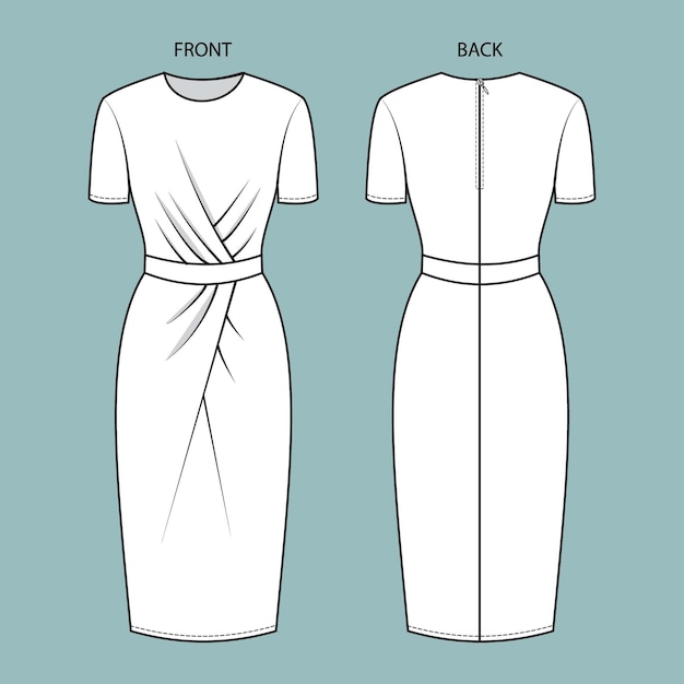 Premium Vector  Dress front and back view dress fashion flat sketch  template