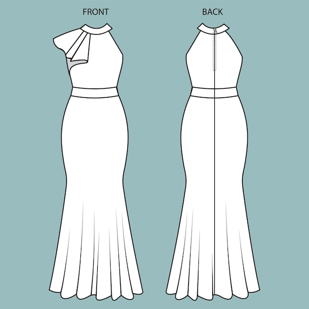 MAXI DRESS fashion vector illustration flat sketches template | Fashion, Dress  sketches, Dress design drawing