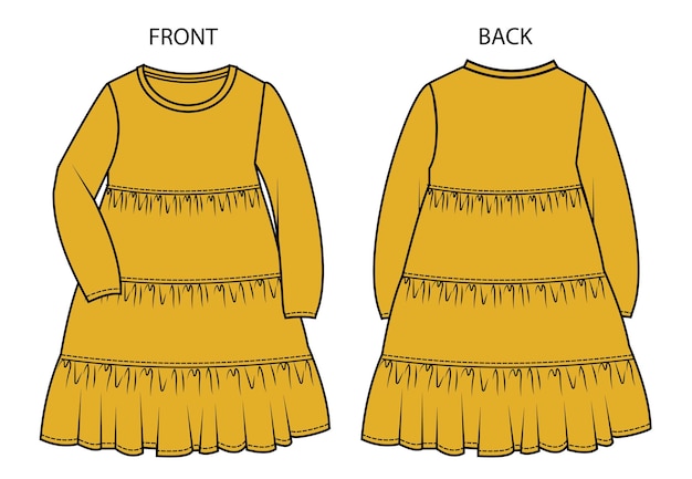 Vector dress for kids front and back view.
