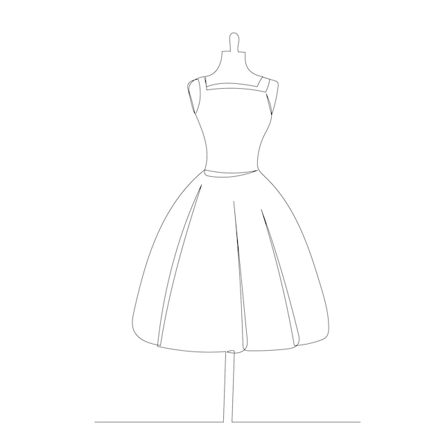 Dress on mannequin one line drawing sketch isolated vector