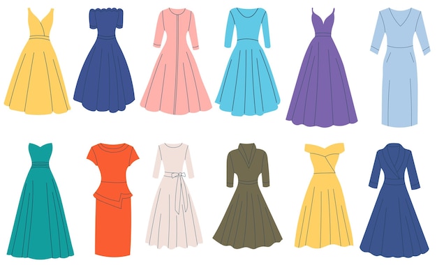 Dress set flat style isolated vector