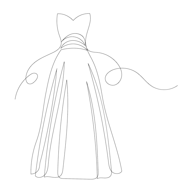 Эскиз платья один непрерывный вектор рисования линии