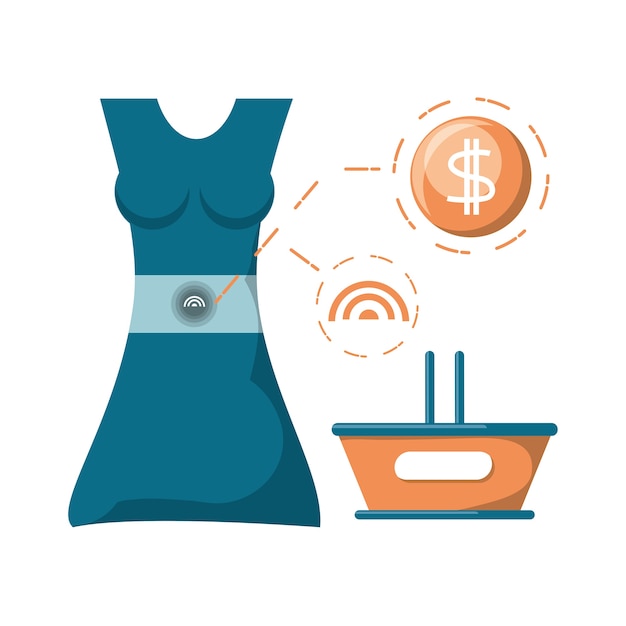 Dress with nfc technology and basket and money sign