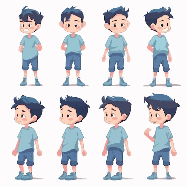 Dressed boy kid with charm cartoon pose