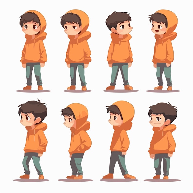 Dressed boy in orange cartoon illustration