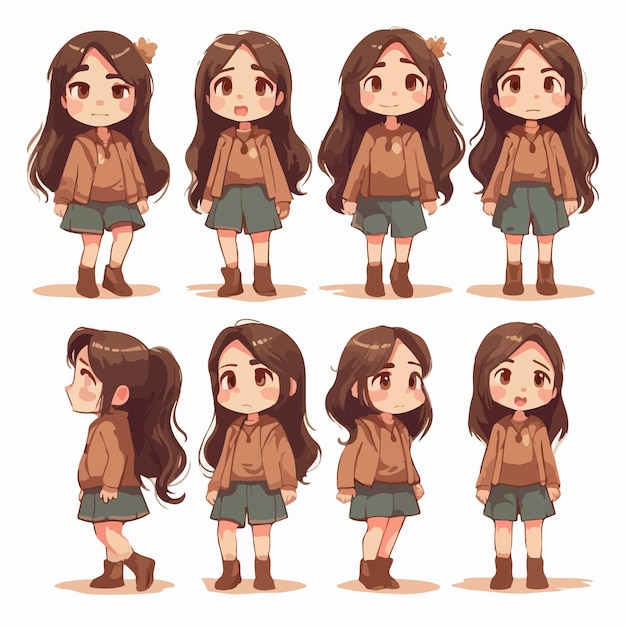 Dressed girl in brown cartoon illustration