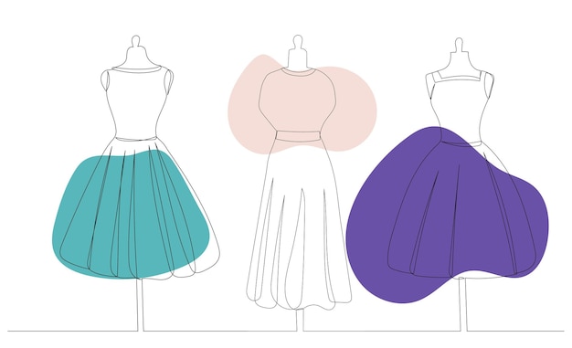 dresses drawing by one continuous line isolated vector