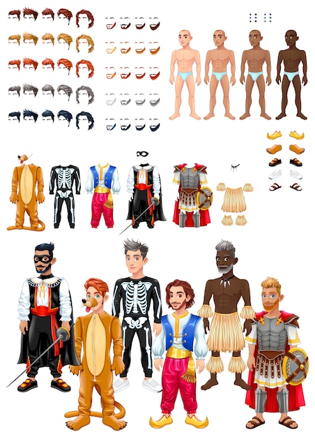 Vector dresses and hairstyles game with male avatars