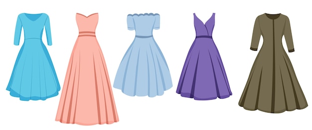 Dresses set in flat style collection isolated vector