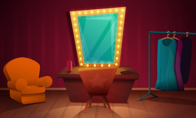 Dressing room artist with furniture and a mirror, illustration