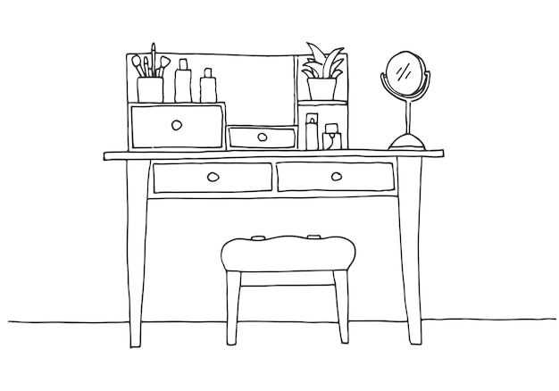 Dressing table in sketch style Vector illustration is hand drawn