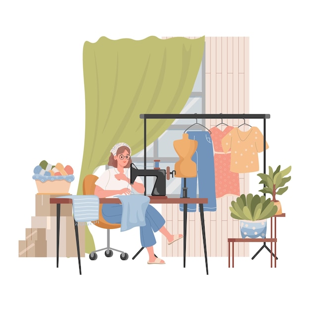 dressmaker sews clothes