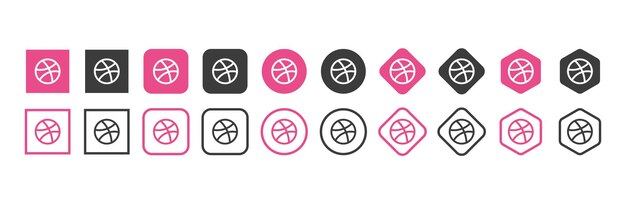 Значок логотипа Dribbble в различных формах значок социальных сетей