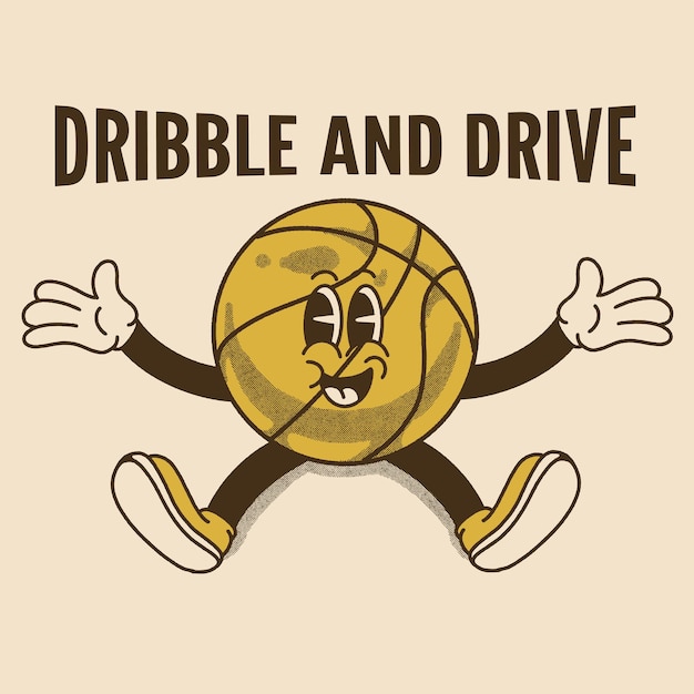 Dribbel en rijd met Basketball Groovy Character Design