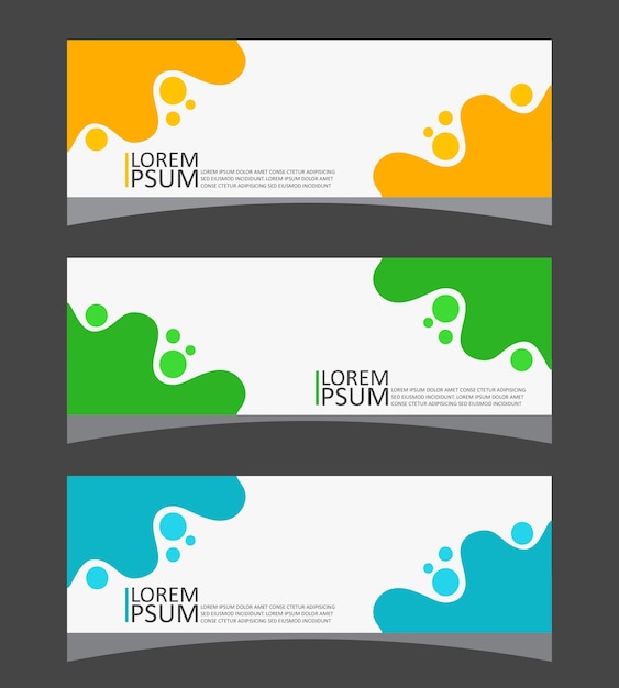 Drie banners met een blauw groen en oranje swirls horizontale banner sjabloonontwerp Moderne banner