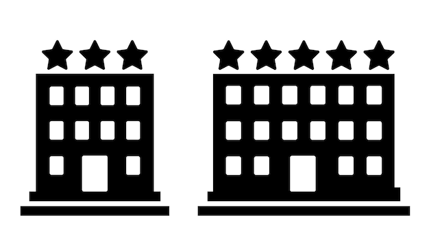 Drie- en vijfsterrenhotel Vector zwart plat icoon geïsoleerd op witte achtergrond