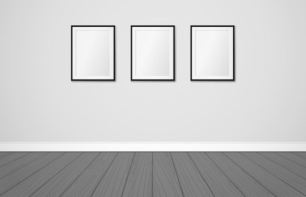 Drie frames op een muur Vector mock up Modern Scandinavisch interieur