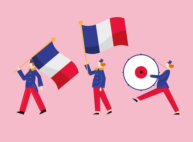 Drie franse fanfare-personages