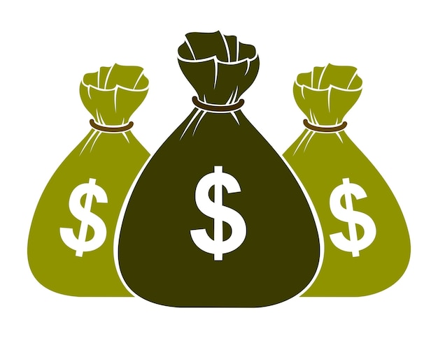 Vector drie geldzakken geldzak vector simplistisch illustratiepictogram of embleem, zaken en financiënthema, de prijs van de inkomstenbelastingen.