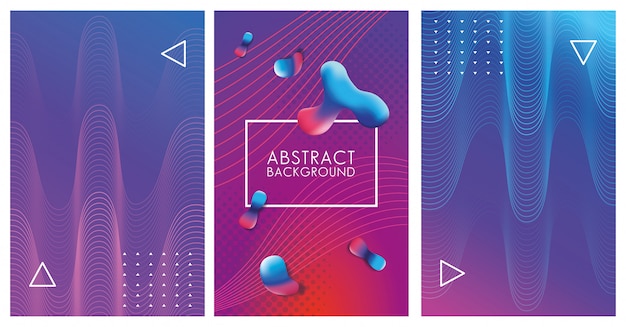Drie geometrische kleurrijke abstracte achtergronden