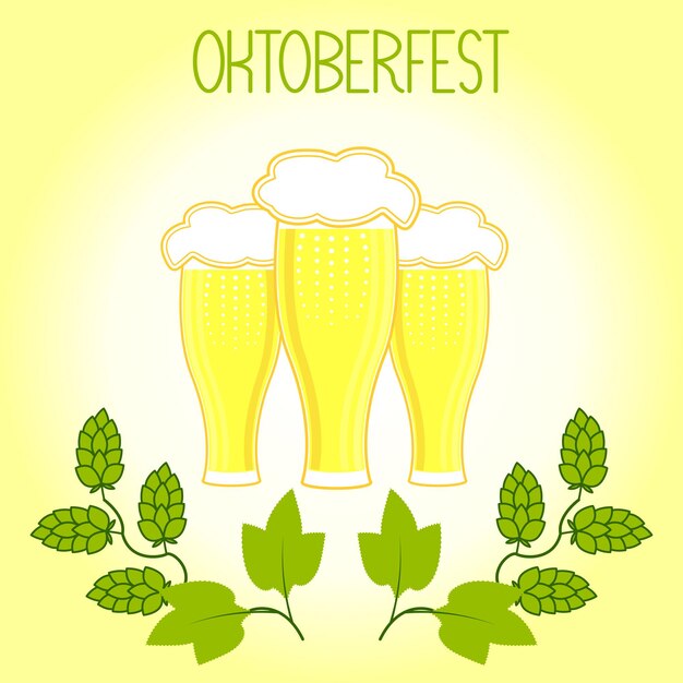 Drie glazen bier en hoptak Oktoberfest