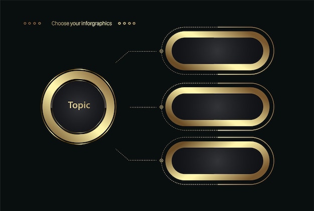 Drie gouden stappen banner sjabloon infographic en luxe cirkel in gouden kleur abstract Vector