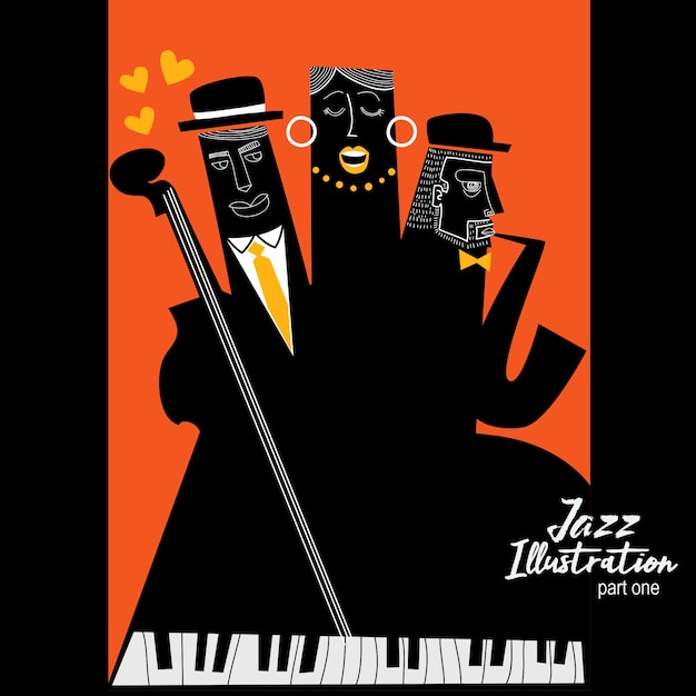 Drie jazz muzikanten illustratie