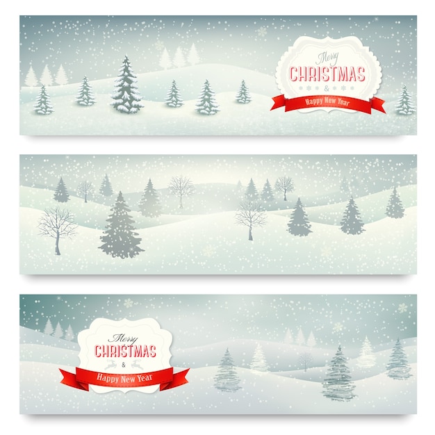 Drie kerstvakantie landschap banners