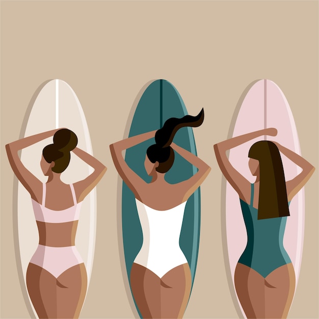 Drie meisjes op surfplanken