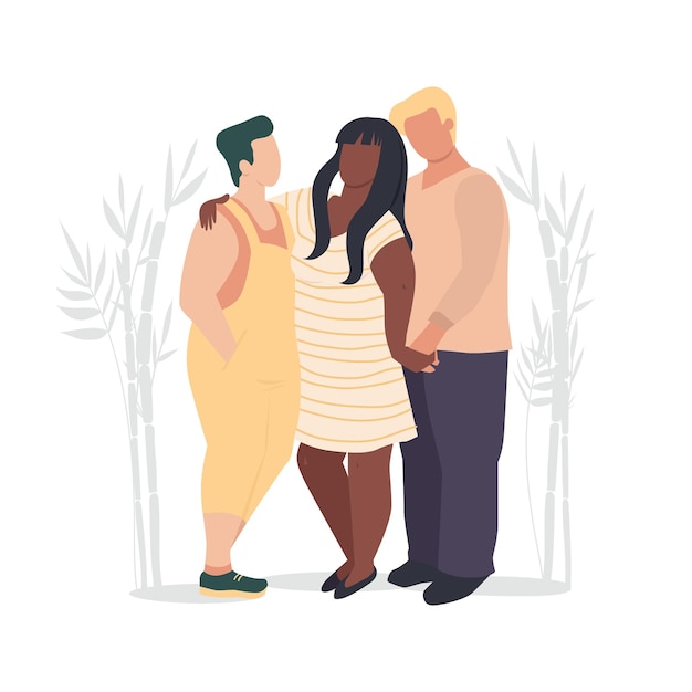 Drie mensen in liefde vectorillustratie Polyamorie concept