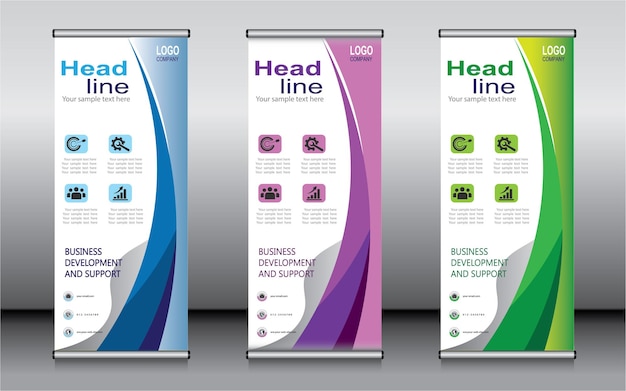 drie moderne roll-up banner ontwerp sjabloon