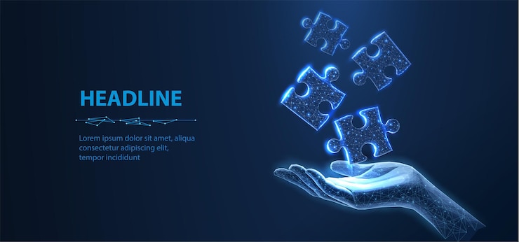 Vector drie puzzels over blauwe digitale oplossingen