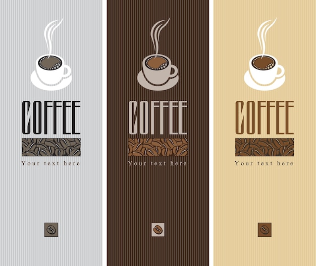 Drie retro banners met kopjes koffie