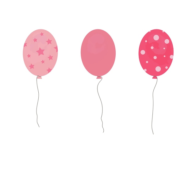 Drie roze ballonnen met sterren en cirkels en een gewone voor een kaartbanneruitnodiging