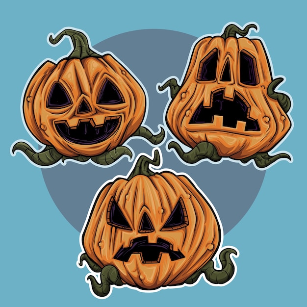 Drie schattige halloween-pompoenemoji-illustraties