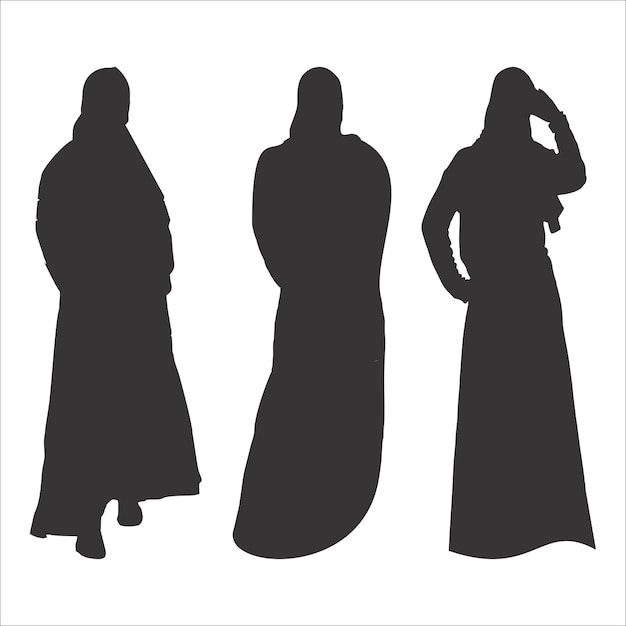 Drie silhouetten van drie vrouwen, waarvan er één een hijab draagt.