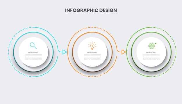 Drie stappen infographic ontwerpsjabloon met knoppen