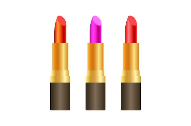 Drie veelkleurige lipsticks rood, paars en oranje