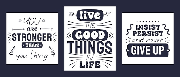 Drie vintage affiches. Inspirerende en motiverende zinnen.