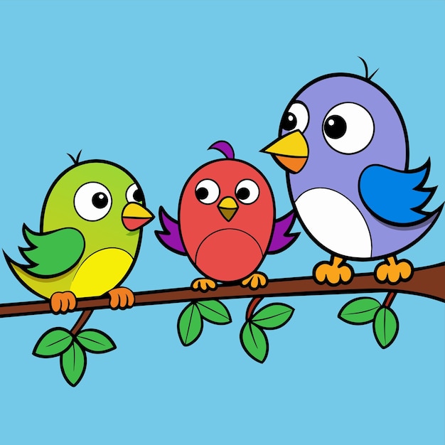 Vector drie vogels op een tak met een van hen heeft een blauwe achtergrond