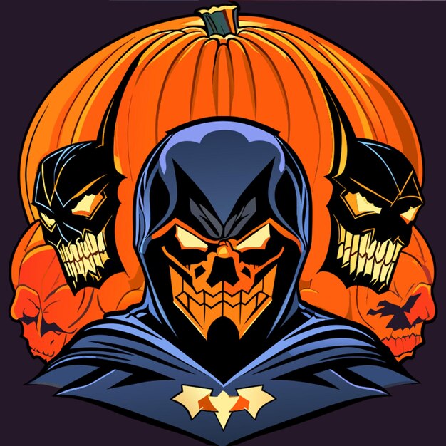 drie wijze schedels halloween pompoen batman vector illustratie