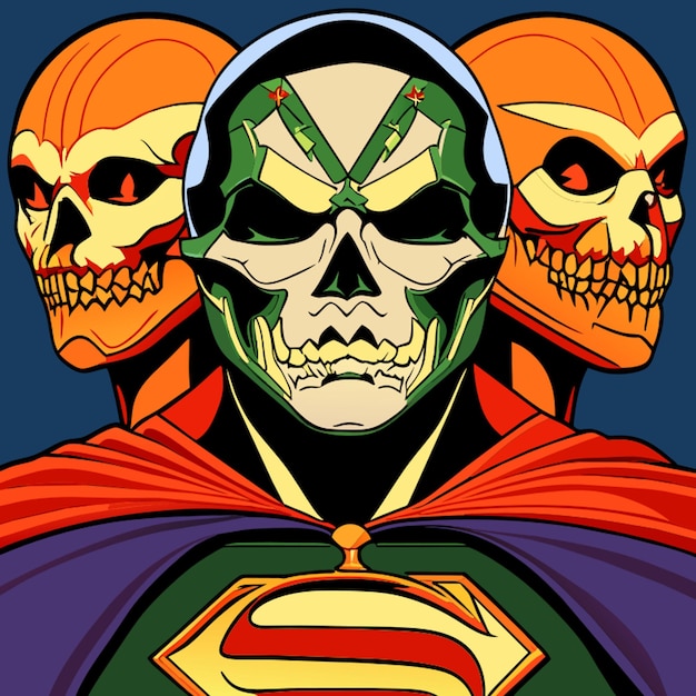 drie wijze schedels halloween pompoen superman vector illustratie