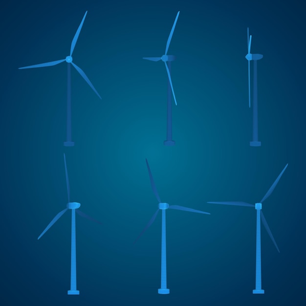 Drie windturbines Set van vectorafbeeldingen Concept natuurlijke energie
