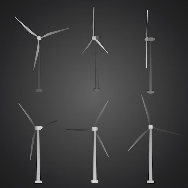 Drie windturbines set van vectorafbeeldingen concept natuurlijke energie